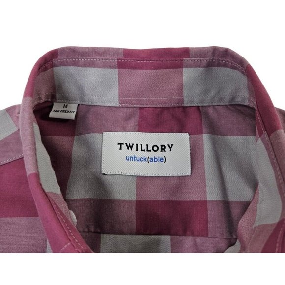 Twillory Tailored Fit Pink Gray Plaid Check Button Up Dress Shirt Men's Medium - Picture 4 of 12